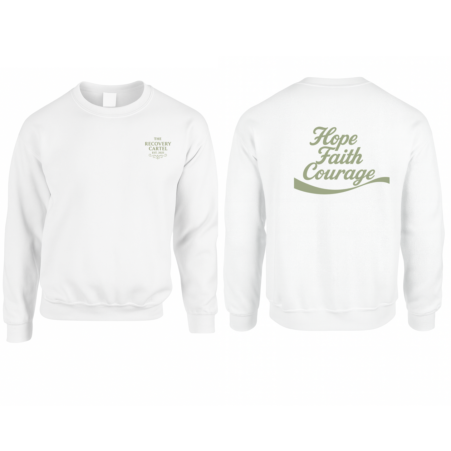 Hope Faith Courage Sweatshirts - White With Sage green Hope faith Courage