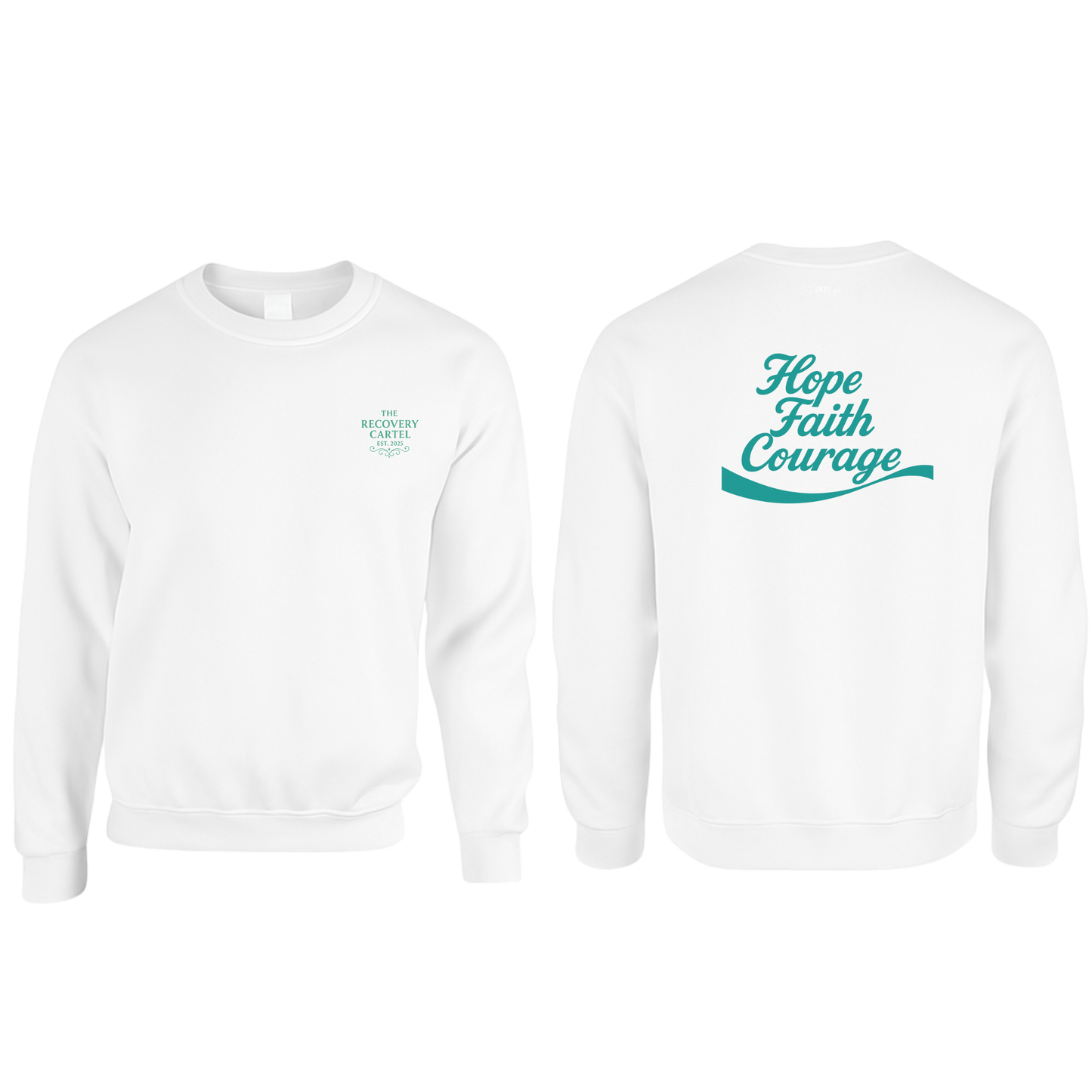 Hope Faith Courage Sweatshirts (Back) White / Jade / Green / Sage
