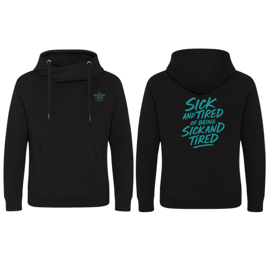 Sick n Tired  Premium Hoodie (Black Hoodie  with colour variant logo)