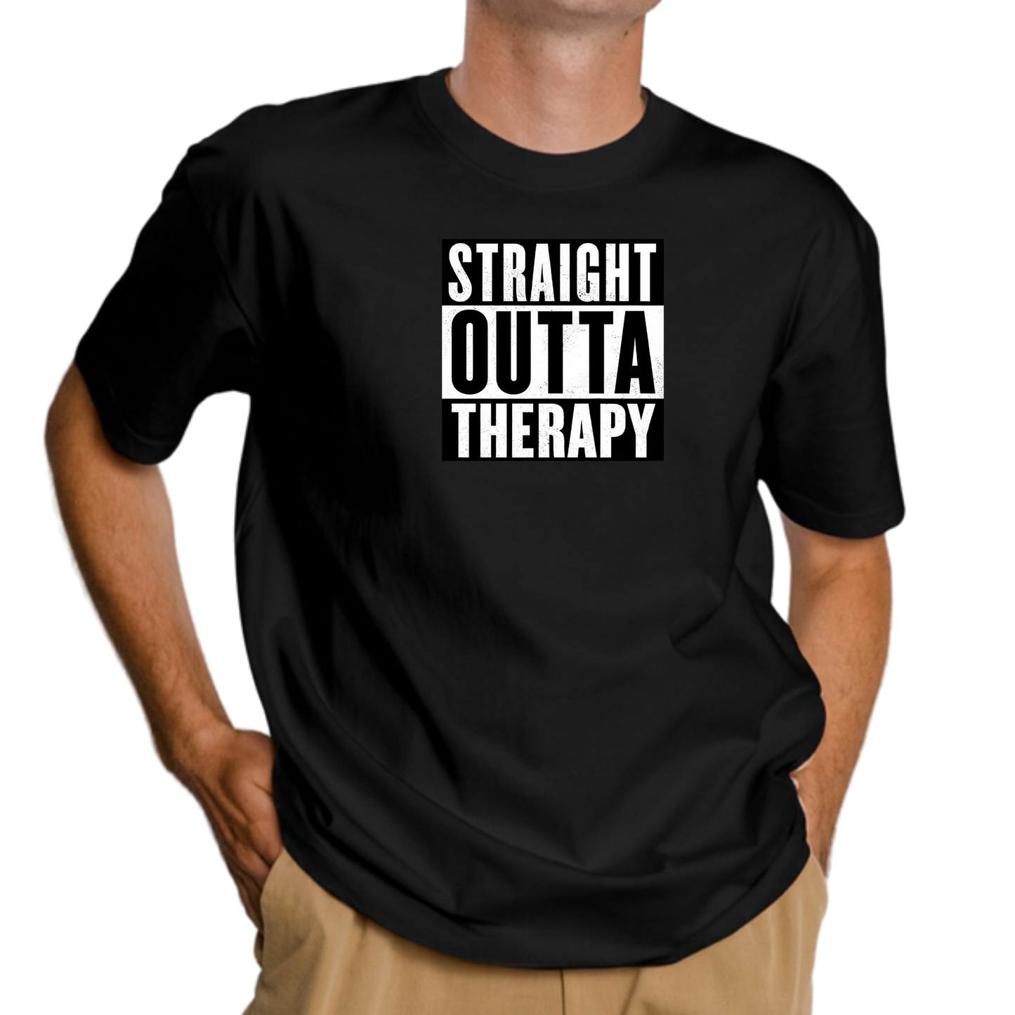 Straight Outta Therapy T-Shirt (Black n White Print) Different colour variant