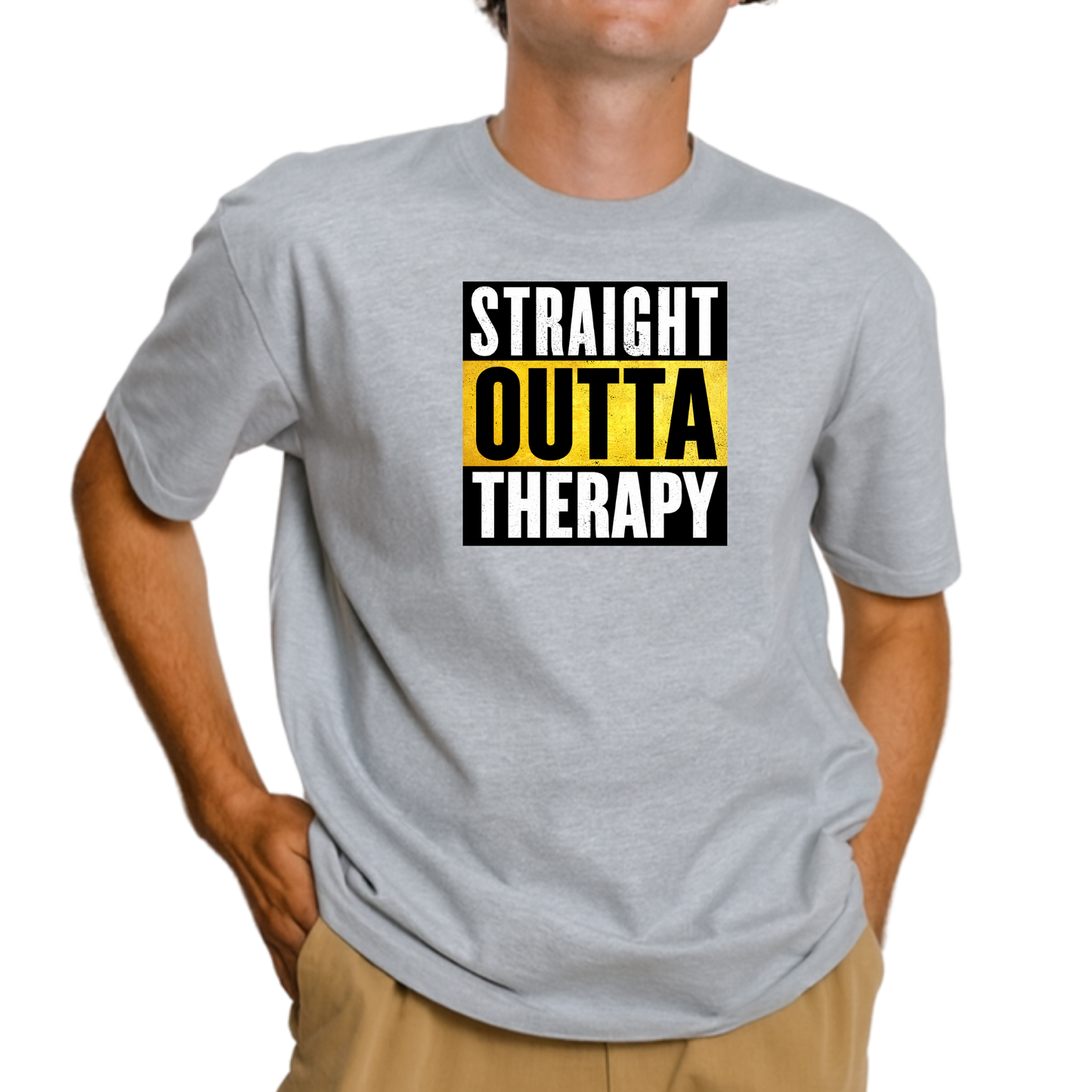 Straight Outta Therapy T-Shirt (Black n Gold Print) Different colour variant