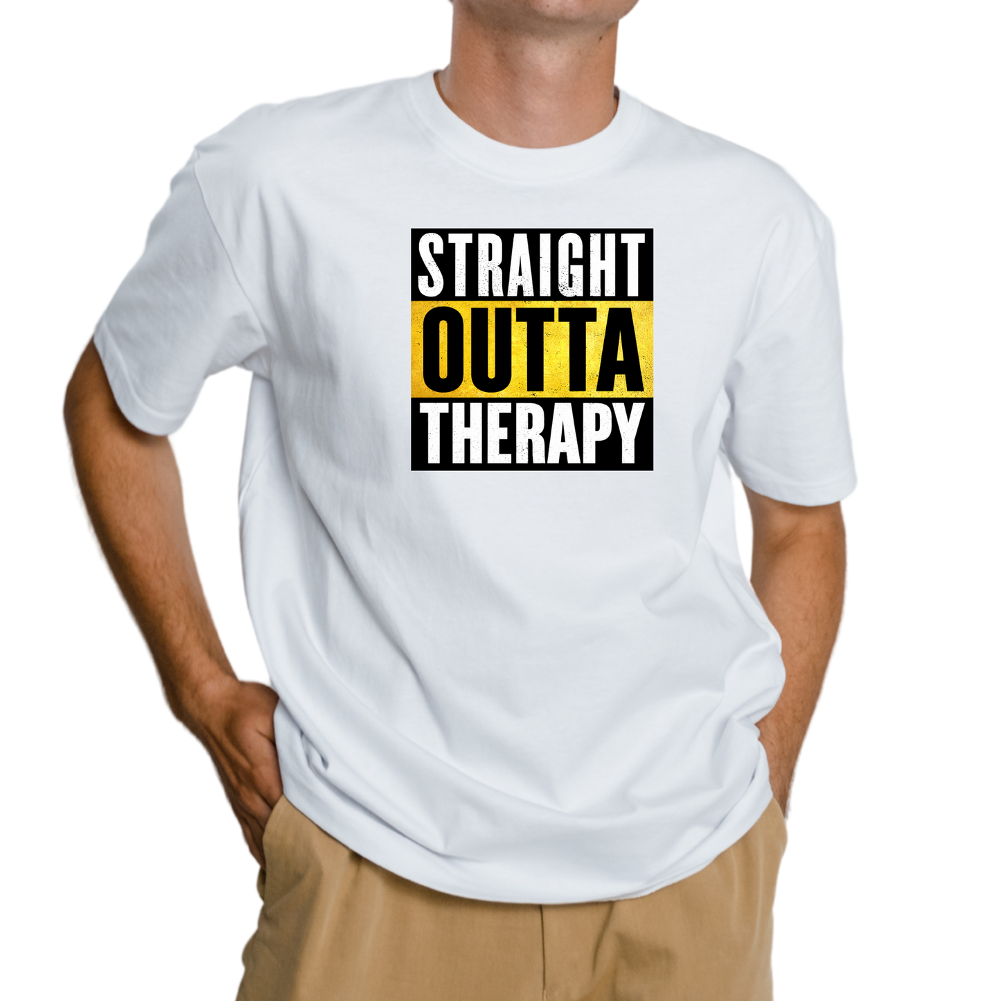 Straight Outta Therapy T-Shirt (Black n Gold Print) Different colour variant