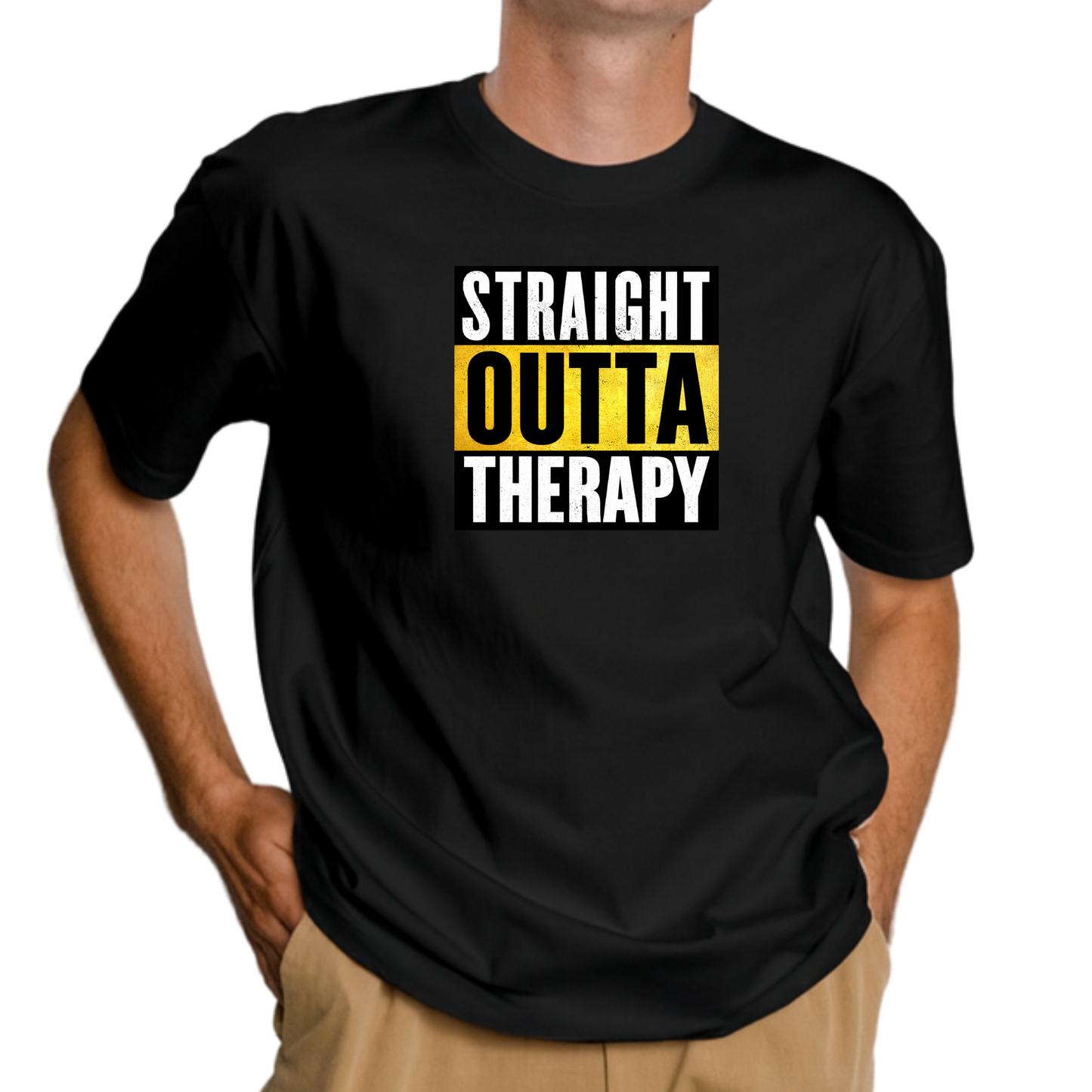 Straight Outta Therapy T-Shirt (Black n Gold Print) Different colour variant
